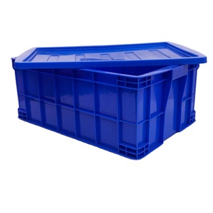 Heavy-duty blue plastic storage tubs
