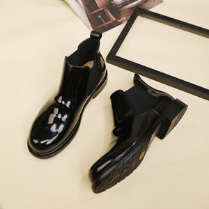 Bottes en cuir noir pour hommes à bout rond, à enfiler, semelle extérieure en caoutchouc antidérapante, pour le travail, toutes saisons, livraison directe - Product Image 3