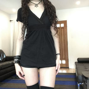 Blusa de Encaje con Parches Transpirables, Cuello en V, Manga Larga, para Mujer, Estilo Dulce y Lindo Y2K, Estilo Fairycore, Atuendo de Verano para Adolescentes - Product Image 1