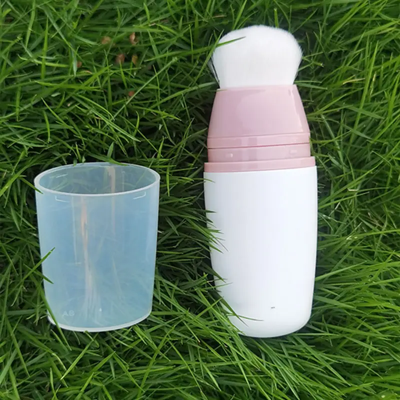 Custom Luxe Unieke Recyclebaar Wit Airless Cosmetische Fles Verpakking Met Fiber Borstel Applicator Voor Concealer