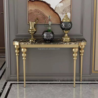 Mobilier d'intérieur neuf en usine table console avec plateau en marbre base en acier inoxydable doré