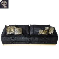Ensemble de canapés en cuir noir et or pour maison de luxe italienne Meubles uniques les plus en forme à vendre pour villas de luxe et salons