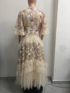 Robe longue de <span class=keywords><strong>soir</strong></span>ée féerique pour femme, ornée de sequins et de fleurs, avec volants en tulle superposés - Sehe Fashion - Product Image 5