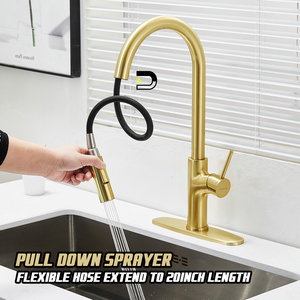 <span class=keywords><strong>Robinet</strong></span> de cuisine en acier inoxydable haute pression avec réglage du pulvérisateur abaisseur brossé doré pour 1 et 3 trous avec <span class=keywords><strong>plaque</strong></span> de bureau - Product Image 4