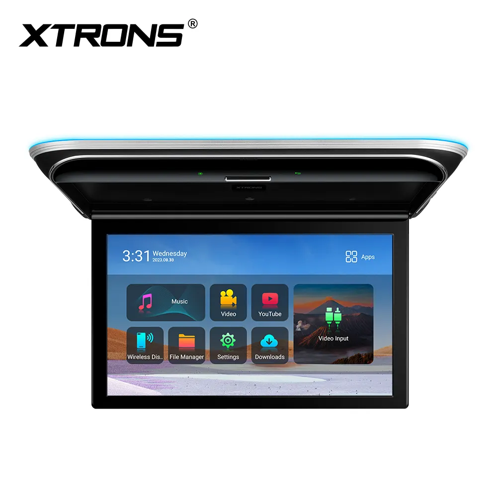 XTRONS 15.6インチタッチスクリーンAndroidフリップダウンカールーフモニター32GB電動TVシーリングマウントバスTVオーバーヘッド8Kカーモニター