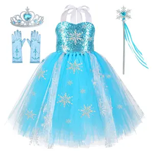 Robe princesse Elsa pour filles, nouveau Style, déguisement de fête, Costume d'halloween avec accessoires