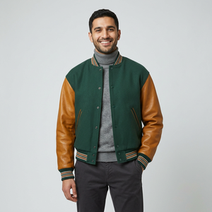 Wholesale High Quality Wool Chenille <b>Patches</b> Green Button Oversized College Outdoor CollegeBaseballjacket for men - Product Image 1