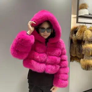 Jstar warme flauschige Pelz jacke Winter Frauen kurzer Reiß verschluss echte Fuchs Pelz Ernte Mantel Kapuze echte Pelz Oberbekleidung