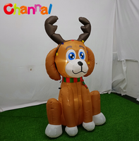 Renne gonflable de Noël, chien gonflable avec lumières LED, chiot avec cornes de renne, décoration de jardin extérieure pour les fêtes