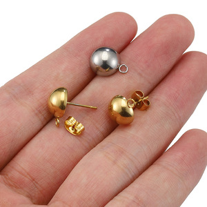 Half Ball Stud <b>Earring</b> Base | 18K PVD Gold Plated Stainless Steel Dome <b>Post</b> with Loop for DIY Drop <b>Earrings</b> Making - Product Image 4