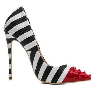 Zebra Print Dress <b>Shoes</b> Rivets High Stiletto Heels <b>Shoes</b> Women Studded Stripes Pumps Big Size Dress <b>Shoes</b> - Product Image 4