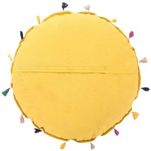 Coussin de sol traditionnel indien en coton patchwork Khambadiya avec pompons - Product Image 2