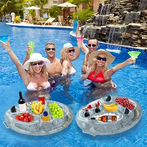 Factory Large Capacity Transparent Drink Float Inflatable Floating Cup drink Holder Float bar with 8holes for the beach pool