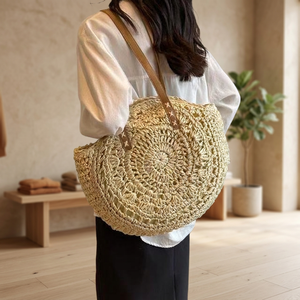 New Fashionable Niche Woven Straw Vintage Lady Travel Shoulder <b>Bag</b> Large Capacity <b>Zip</b> Closure All Seasons Use Summer Outdoor - Product Image 3