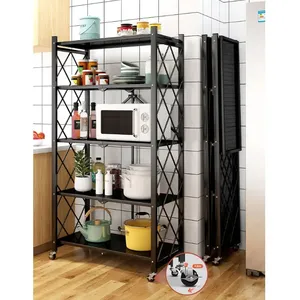 Free Sample Household Home Used 5 tier Foldable Storage Shelves & Unit Metal Kitchen Shelf Foldable Storage Rack