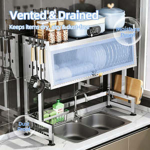 Nuevo organizador de cocina de acero inoxidable plateado de 100 cm para colocar sobre el fregadero, con tapas para platos. - Product Image 5