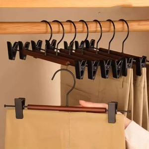 Wooden Pant Hanger With Clips Adjustable Space Saving Closet Organizer For Pants Skirts Wardrobe Storage - Product Image 1
