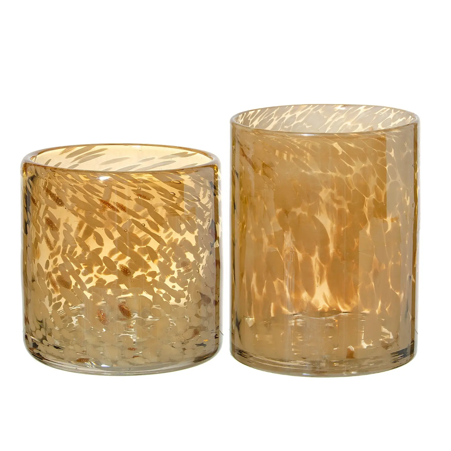 Custom unique hand blown amber Colored dot Tumbler Cups Glass Candle Jars for Home Decorative