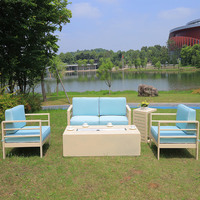Table de salon de jardin en aluminium Boke avec foyer intégré, ensemble de canapés modulaires, mobilier de qualité hôtelière (5 pièces avec foyer)