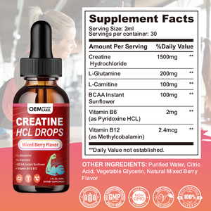 Gotas de líquido HCL de creatina personalizadas con hidrocloruro, L-carnitina, L-<span class=keywords><strong>glutamina</strong></span>, <span class=keywords><strong>BCAA</strong></span>, vitamina B12 para soporte muscular <span class=keywords><strong>y</strong></span> refuerzo de energía - Product Image 2