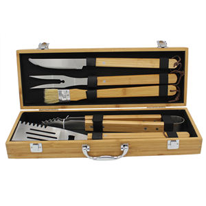 Ensemble d'outils de barbecue en acier inoxydable avec manche en bambou, résistant à la chaleur, facile à nettoyer, personnalisable, pour l'extérieur, 5 pièces, 50 cm - Product Image 2