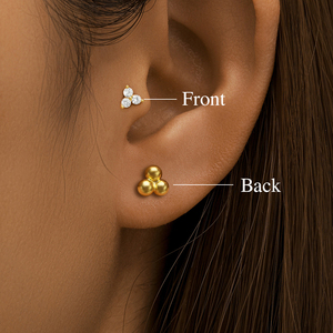 CANNER Vente en gros Boucles d'oreilles piercing réversibles en argent sterling 925 avec mini fleurs et trois boules pour femme 16G - Product Image 6