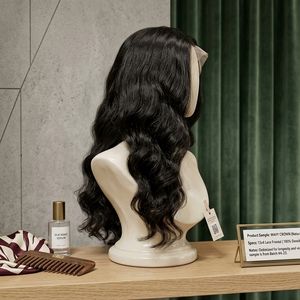 Perruque de cheveux humains longs et ondulés de qualité supérieure, noire naturelle, cheveux vierges, densité complète, perruque ondulée, fournisseur en gros de produits de beauté capillaires - Product Image 3