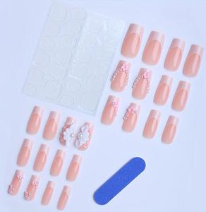 24 <span class=keywords><strong>faux</strong></span> ongles à presser, motif <span class=keywords><strong>diamant</strong></span> et nœud, forme carrée moyenne, blancs, style French, couvrance totale, en acrylique, pour décoration - Product Image 4