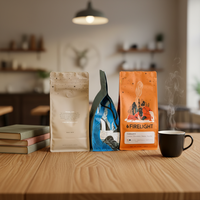 Sac en plastique mat à fond plat avec pochette zippée pour emballage de grains de café 250g, impression par gravure de qualité alimentaire
