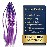 Queue de cheval tressée bicolore violette de 24 pouces, extension de cheveux en fibre haute température avec bande élastique, tresse torsadée, couleur personnalisée