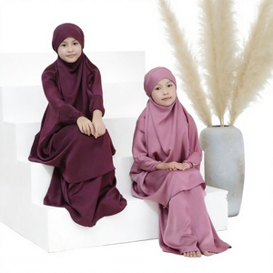 Loriya Hot Sale <b>Girls</b> Children's Hijab Dress Cute Satin 2-Piece Breathable Polyester <b>Abaya</b> Set Traditional Middle East Muslim - Product Image 4