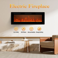 Cheminée électrique de 50 pouces à encastrer avec éclairage LED, insert mural, flamme décorative réglable, minuterie, chauffage d'appoint
