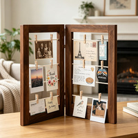 Cadre mural double en bois pour photos, cartes postales, notes et cartes – Décoration murale pour la maison, idée cadeau