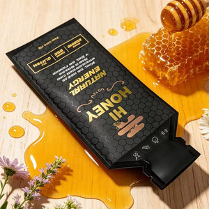 Custom Gold Foil Print bag 40g sachets Matte Black Shaped <b>pouch</b> For Natural Energy Honey Packaging - Product Image 4