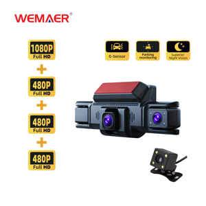 Mini Cámara para Coche WIFI 720P, <span class=keywords><strong>4</strong></span> Canales, Cámara para Tablero Derecha e Izquierda, Visión Nocturna con Luz, 140 °   Sensor G de Grado para Monitoreo de Niños en el Automóvil - Product Image 1