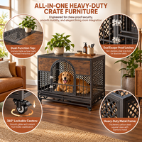 Cage pour chien de style meuble, en bois et métal, avec roues verrouillables, robuste, pour intérieur, table d'appoint pour grands chiens