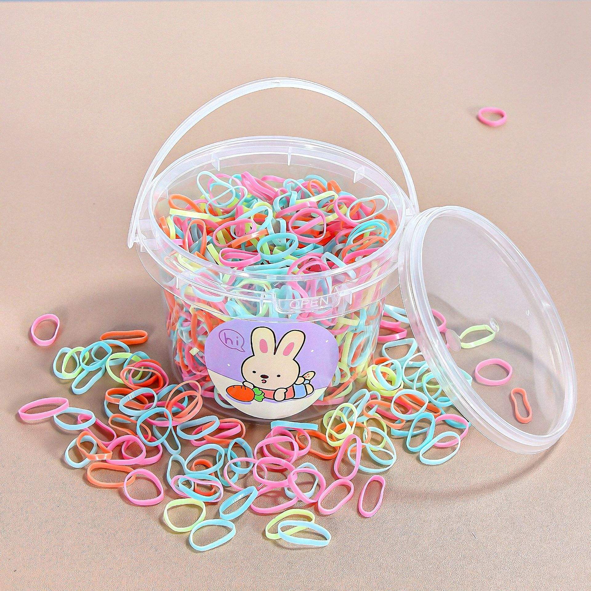 แถบยางหนา3สีชมพูและสีน้ำเงิน1ถัง (1000 + ชิ้น)