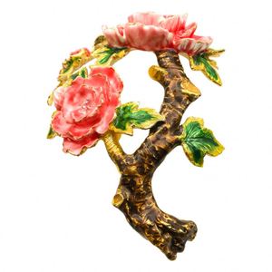 Étain en métal avec peinture en émail pivoine de la décoration florale nationale sur vase en résine émaillée colorée - Product Image 2