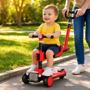Trottinette Enfant Pliable 3-en-1 <span class=keywords><strong>avec</strong></span> Siège, Poignée de Poussée, Roues Lumineuses et Hauteur Réglable – Offre Spéciale - Product Image 2