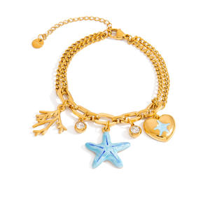 Collar de Acero Inoxidable con Baño de Oro 18K al por Mayor, Colgante de Estrella de Mar y Coral con Esmalte, Cadena para Clavícula, Diseño de <span class=keywords><strong>Verano</strong></span> con Temática Oceánica, de Moda - Product Image 4