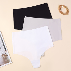 Culotte string de yoga pour <span class=keywords><strong>femme</strong></span> grande taille, taille haute, en coton noir uni, respirante, brodée, avec détection par aiguille, pour usage quotidien - Product Image 5