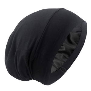 Silky Satin Lined <b>Bonnet</b> Sleep Cap Adjustable Stay on All Night Hair Wrap Cover Slouchy Beanie Curly Silk Hair <b>Bonnet</b> - Product Image 1