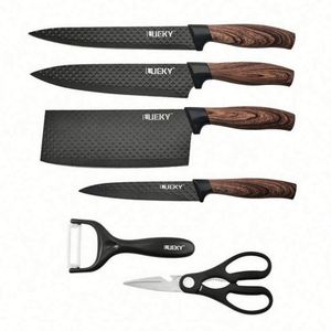 Mairun 2024 Eco-Friendly Traditional Ambidextrous 3Cr13 Stainless Steel Cleaver Kitchen Knife <b>Block</b> Set Wood Grain <b>Rubber</b> Handle - Product Image 1
