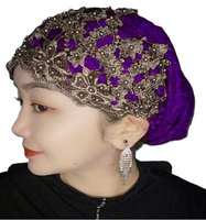 Promotion Spéciale : Turban Élastique Musulman pour Femme Brodé de Fleurs Magnifiques avec Perles, Voile Islamique