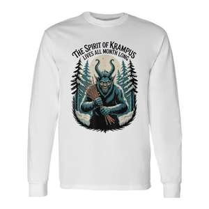 T-shirt à manches longues Krampus Spirit, design vintage effrayant de Noël, chemise pour hommes - Product Image 1