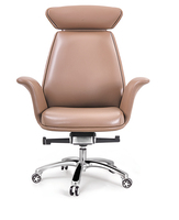 Chaise de bureau de direction moderne en cuir PU à dossier haut, avec appui-tête compact réglable, pivotante, ergonomique, pour patron ou manager, base en aluminium