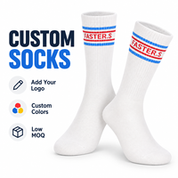 Chaussettes de sport personnalisées blanches, avec revers rayé et texte personnalisé, marque privée, design flexible et tricot respirant