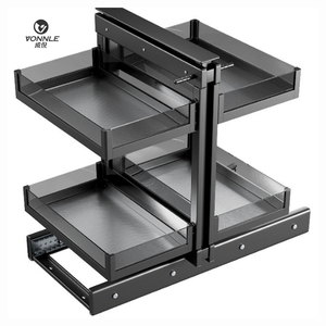Cesta extraíble modular pequeña <span class=keywords><strong>de</strong></span> acero inoxidable negro para almacenamiento en esquina <span class=keywords><strong>de</strong></span> gabinete <span class=keywords><strong>de</strong></span> <span class=keywords><strong>cocina</strong></span>, <span class=keywords><strong>de</strong></span> apertura total - Product Image 6