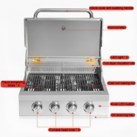 Gril à gaz en acier inoxydable à 4 brûleurs de qualité commerciale, conception coupe-vent, allumage électronique à usage intensif