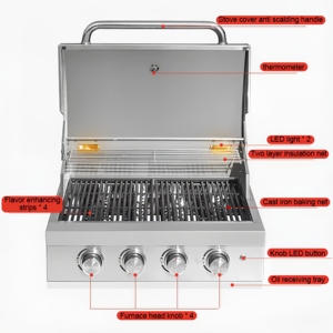 Gril à gaz en acier inoxydable à 4 brûleurs de qualité commerciale, conception coupe-vent, allumage électronique à usage intensif - Product Image 6